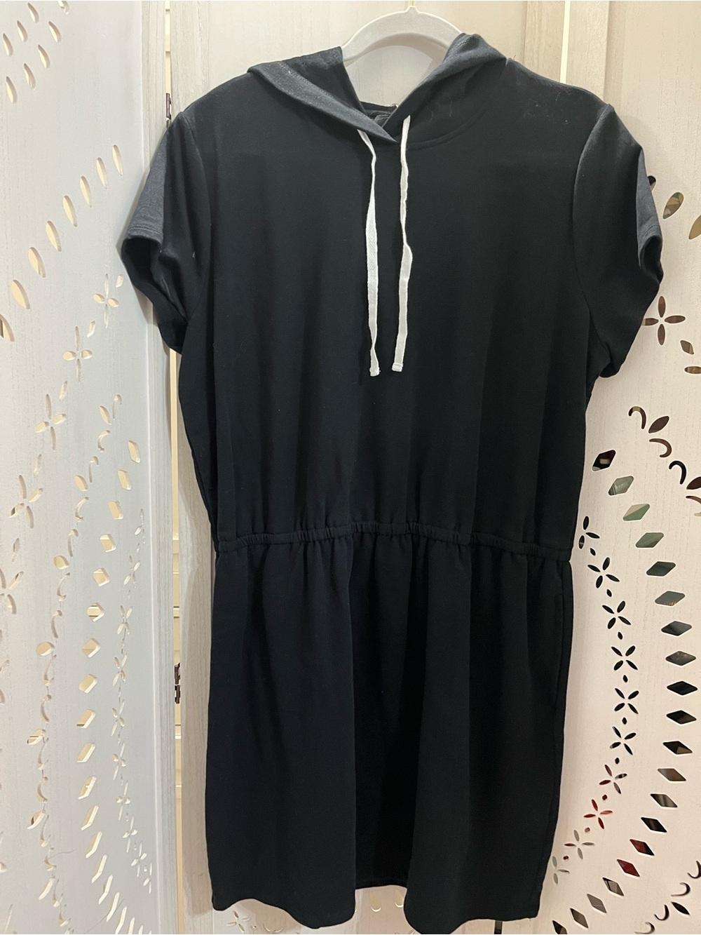 Black Hooded Short-Sleeve Women's Dress